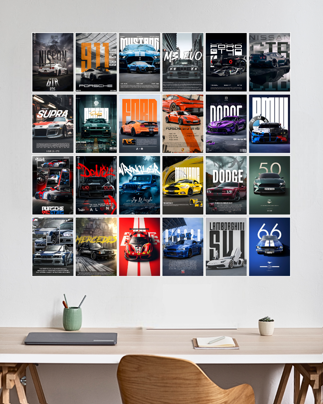 24 Car Poster Set | Automotive Poster Collection