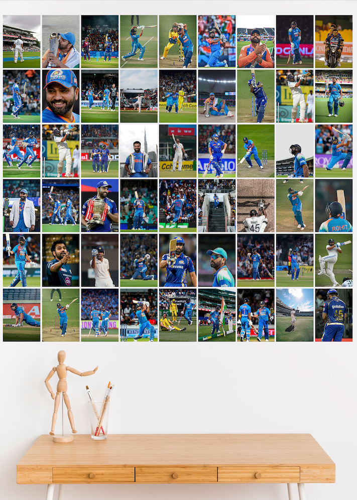 Rohit Sharma Collage Kit (Set of 54 Posters) | Premium Cricket Wall Art for Fans