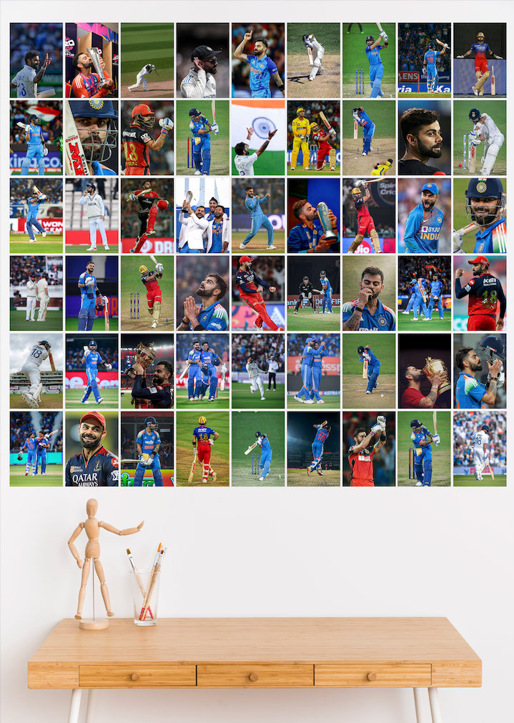 Virat Kohli Collage Kit (Set of 54 Posters) | Premium Cricket Wall Art for Fans