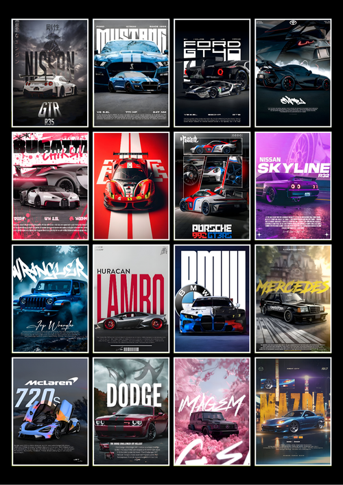 16 Epic Cars Collage Set