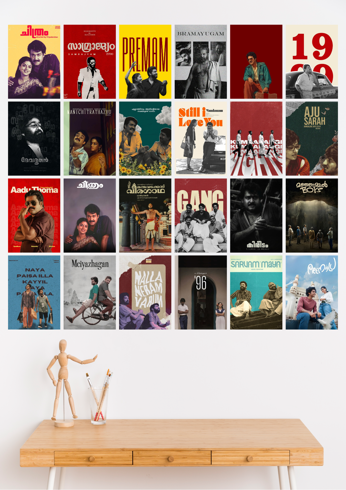 24 Malayalam Movie Posters Collection |Classic & Modern Mollywood Film Posters Set